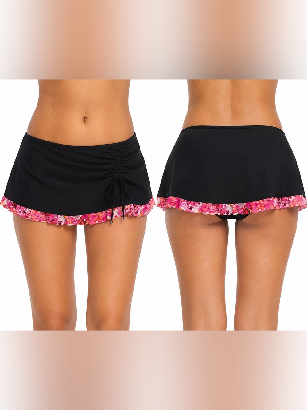 Profile Black Swim Skirt with Pink Floral Trim
